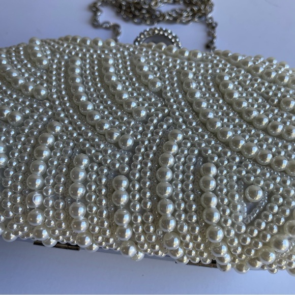Vintage Pearl Purse White Shoulder Bag Elegant Wedding Prom Formal Handbag Small - Picture 3 of 12
